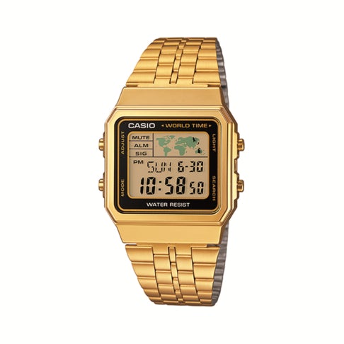 Casio Retro Digital World Time Gold -Tone Stainless Steel Watch