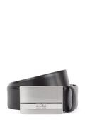 HUGO BOSS ITALIAN-LEATHER BELT WITH LOGO-ENGRAVED PLAQUE BUCKLE