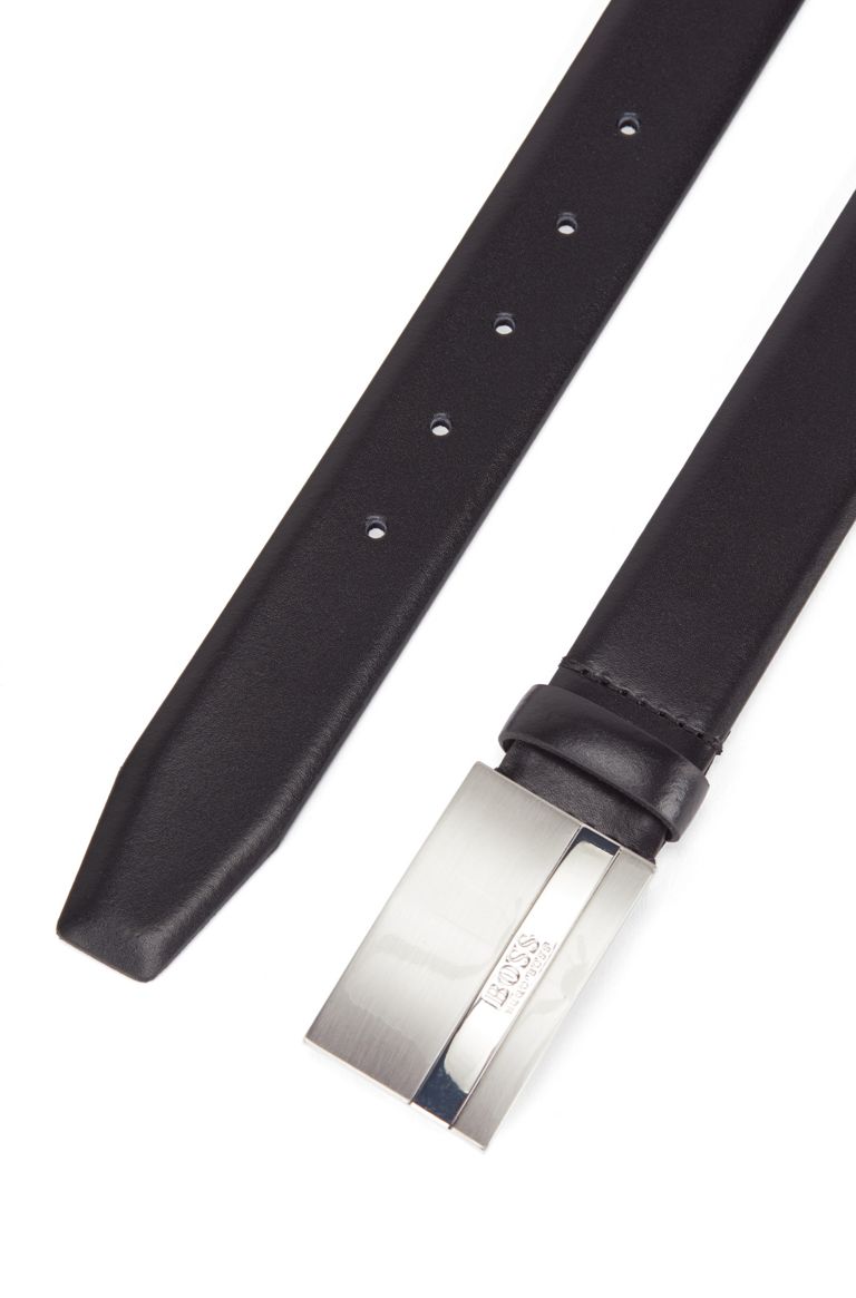 HUGO BOSS ITALIAN-LEATHER BELT WITH LOGO-ENGRAVED PLAQUE BUCKLE