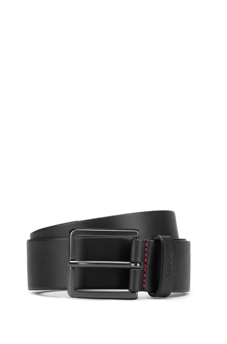 Hugo Boss leather belt with matte gunmetal hardware