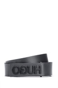 HUGO BOSS SMOOTH-LEATHER BELT WITH GUNMETAL-EFFECT REVERSED LOGO