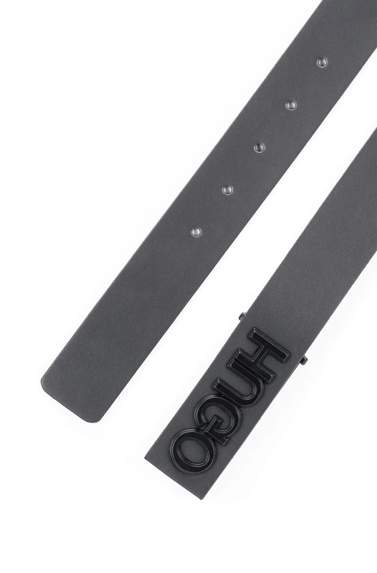 HUGO BOSS SMOOTH-LEATHER BELT WITH GUNMETAL-EFFECT REVERSED LOGO