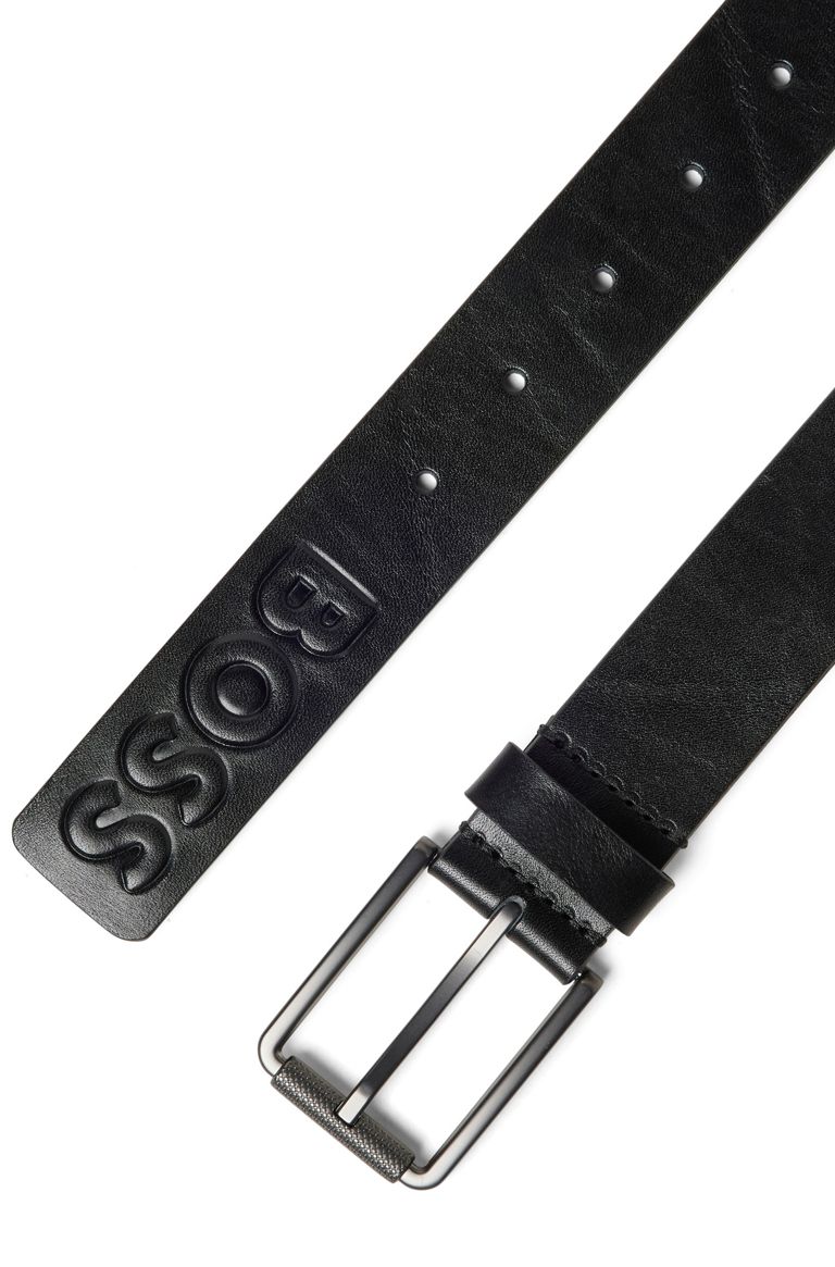HUGO BOSS  ITALIAN-LEATHER BELT WITH DEBOSSED LOGO